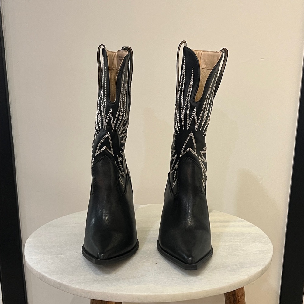 Stylish Black and White Heeled Boots